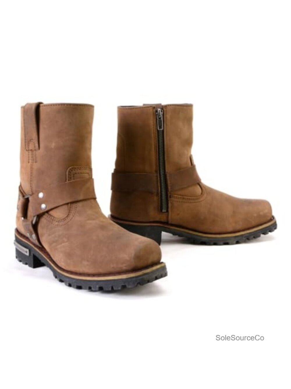 Women's Cowhide Leather Motorcycle Harness Boots Mid-Calf Zip